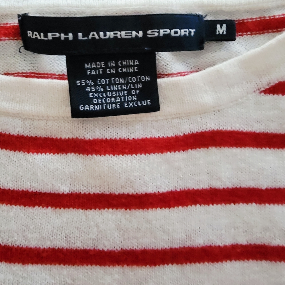 Ralph Lauren Sport/Red and White Striped Sweater/Blue Pony/Medium/Lightweight - Picture 4 of 8